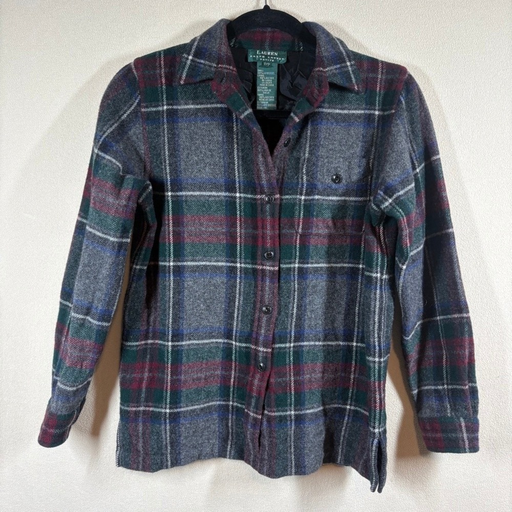 Vtg Y2K Lauren Ralph Lauren P/P XS Lambswool Tartan Plaid Button Down Shacket